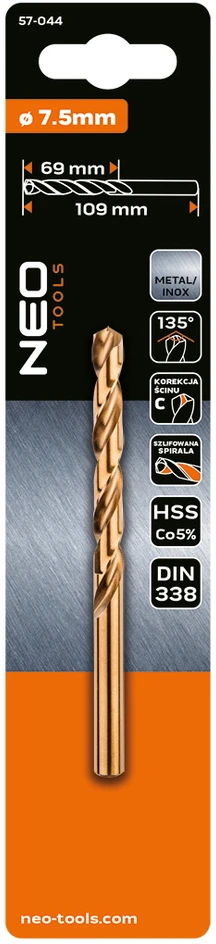 Wiertło HSS-Co metalo grąžtas, 7,5 mm