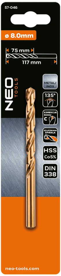 Wiertło HSS-Co metalo grąžtas, 8,0 mm