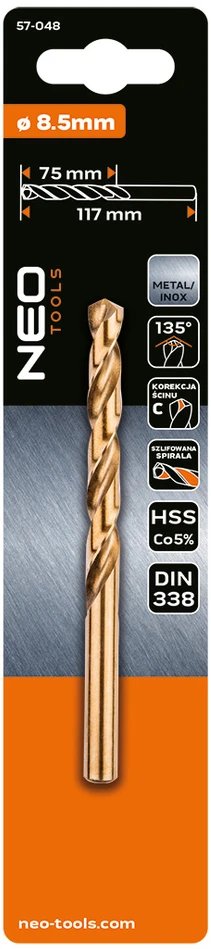 Wiertło HSS-Co metalo grąžtas, 8,5 mm