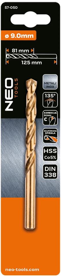 Wiertło HSS-Co metalo grąžtas, 9,0 mm