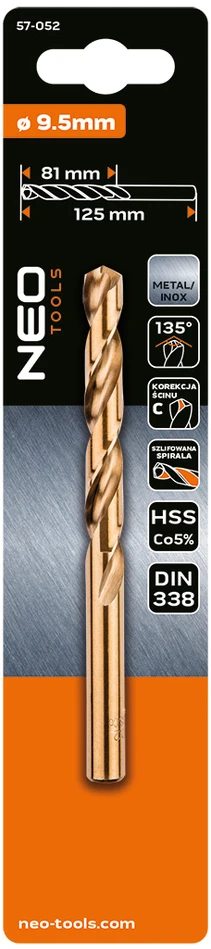 Wiertło HSS-Co metalo grąžtas, 9,5 mm