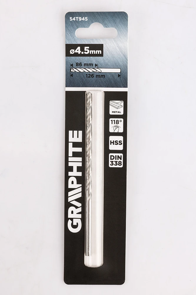 Graphite Wiertło HSS metalo grąžtas, DIN 340, prailgintas, 4,5 mm
