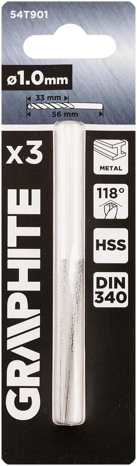 Graphite Wiertło HSS metalo grąžtas, DIN 340, prailgintas, 1 mm, 3 vnt.