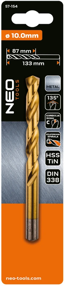 Wiertło HSS-TiN metalo grąžtas, 10,0 mm
