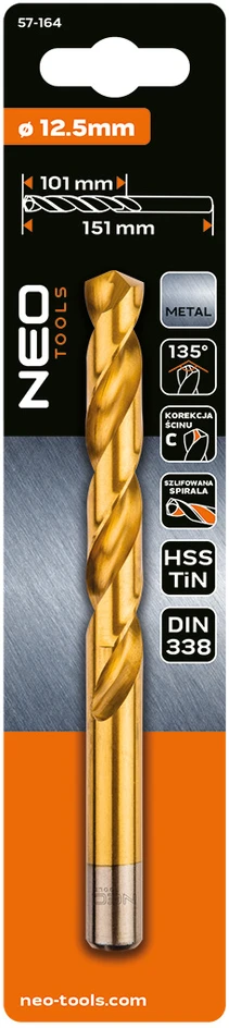 Wiertło HSS-TiN metalo grąžtas, 12,5 mm