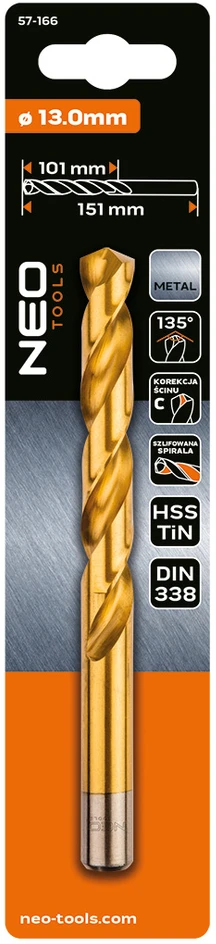 Wiertło HSS-TiN metalo grąžtas, 13,0 mm