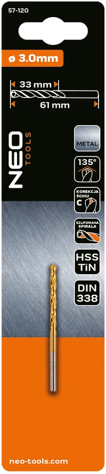 Wiertło HSS-TiN metalo grąžtas, 3,0 mm