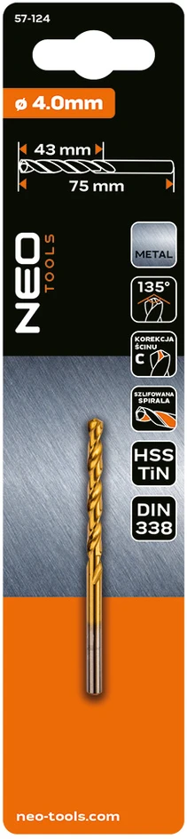 Wiertło HSS-TiN metalo grąžtas, 4,0 mm