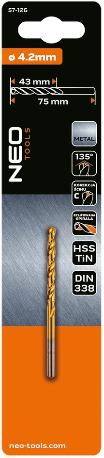 Wiertło HSS-TiN metalo grąžtas, 4,2 mm