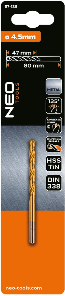 Wiertło HSS-TiN metalo grąžtas, 4,5 mm