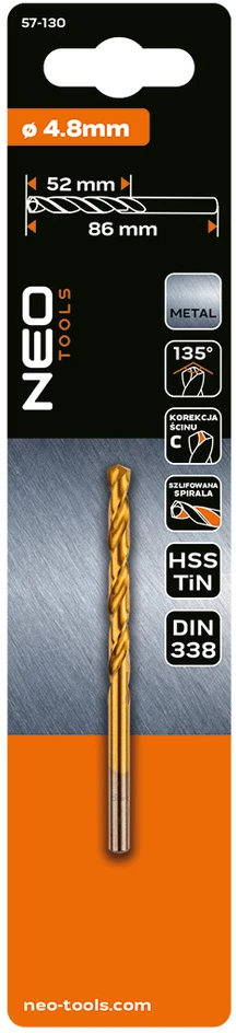 Wiertło HSS-TiN metalo grąžtas, 4,8 mm
