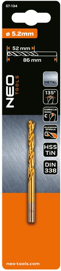 Wiertło HSS-TiN metalo grąžtas, 5,2 mm