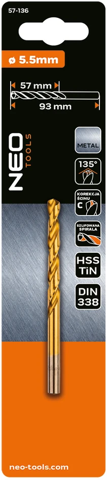 Abraboro Wiertło HSS-TiN metalo grąžtas, 5,5 mm
