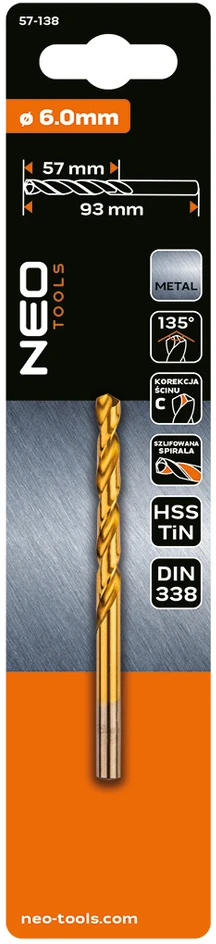 Wiertło HSS-TiN metalo grąžtas, 6,0 mm