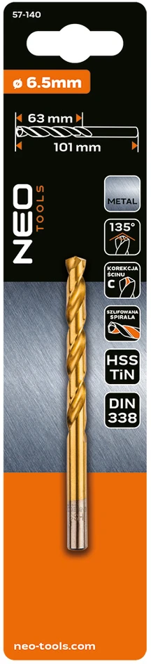 Wiertło HSS-TiN metalo grąžtas, 6,5 mm