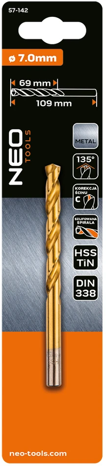 Wiertło HSS-TiN metalo grąžtas, 7,0 mm