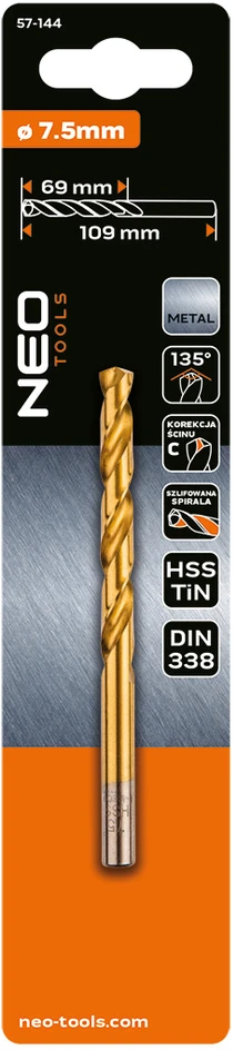 Wiertło HSS-TiN metalo grąžtas, 7,5 mm