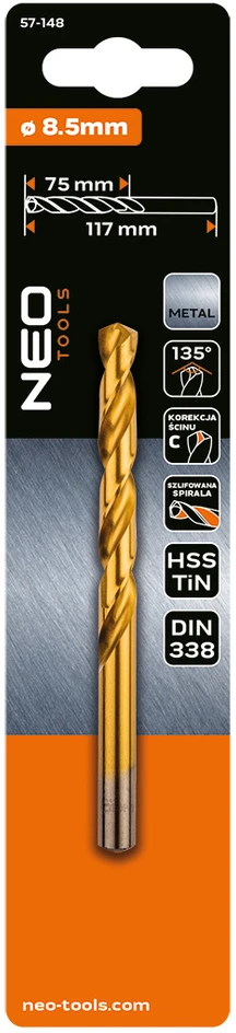 Wiertło HSS-TiN metalo grąžtas, 8,5 mm