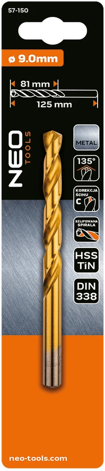 Wiertło HSS-TiN metalo grąžtas, 9,0 mm