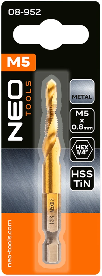 Grąžtas Wiertło HSS TiN sriegiklis, M5 x 0,8 mm, šešiakampis
