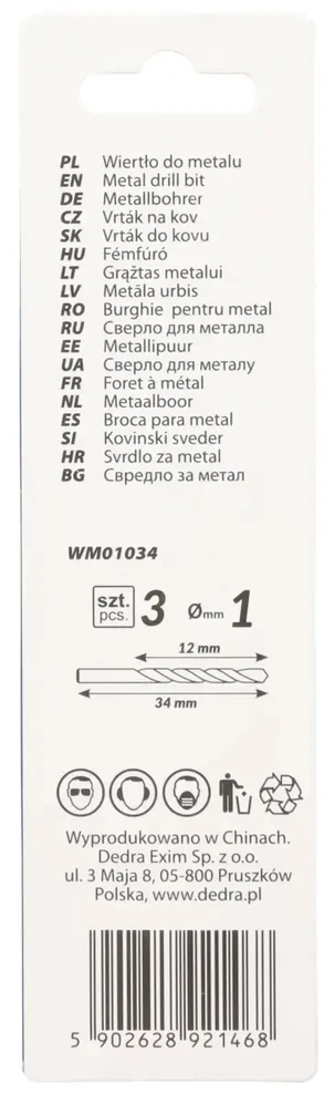 Grąžtas Dedra Grtas metalui 3 vnt HSS DIN338 10x34mm