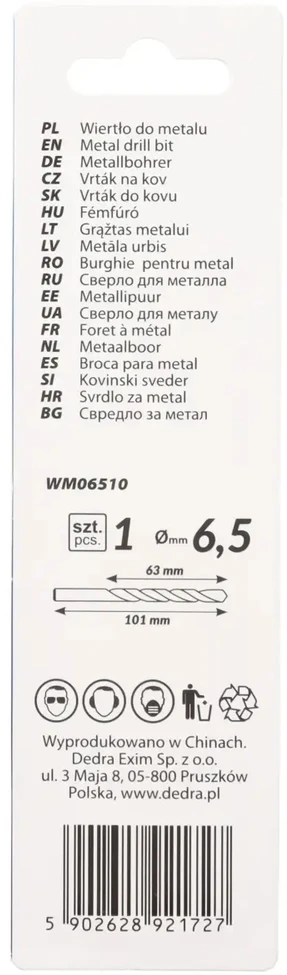 Grąžtas Dedra Grtas metalui 1 vnt HSS DIN338 65x101mm