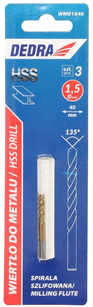Grąžtas Dedra Grtas metalui 3 vnt HSS DIN338 15x40mm