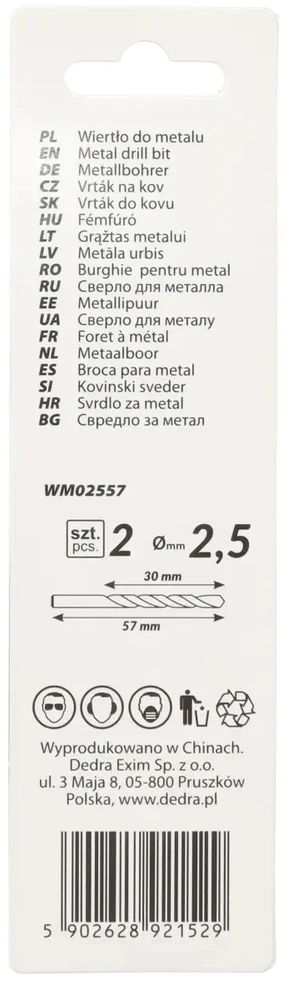 Grąžtas Dedra Grtas metalui 2 vnt HSS DIN338 25x57mm