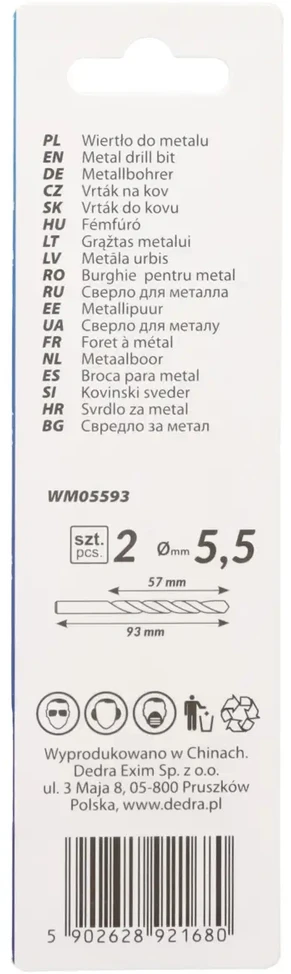 Grąžtas Dedra Grtas metalui 2 vnt HSS DIN338 55x93mm