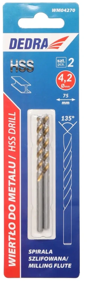 Grąžtas Dedra Grtas metalui 2 vnt HSS DIN338 42x75mm