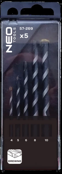 Wiertło Spiralinis medienos grąžtas, 4,0–10 mm, 5 vnt. rinkinys