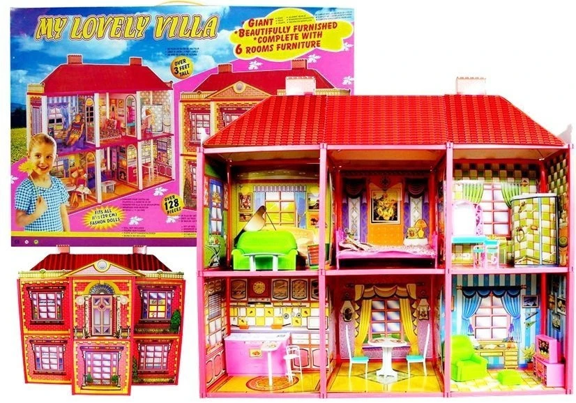Lėlių namas su priedais Lean Toys, 128 elementai