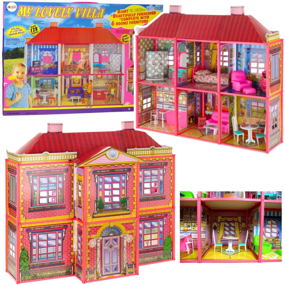 Lėlių namas su priedais Lean Toys, 128 elementai
