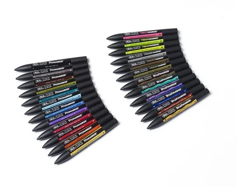 Winsor & Newton - Įvairių spalvų žymeklių rinkinys, 24 vnt. + dėklas (832226)