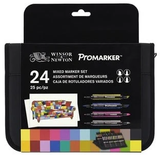 Winsor & Newton - Įvairių spalvų žymeklių rinkinys, 24 vnt. + dėklas (832226)