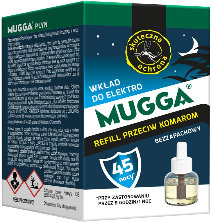 Mugga uodų atbaidymo skysčio papildymas, 45 naktų talpa