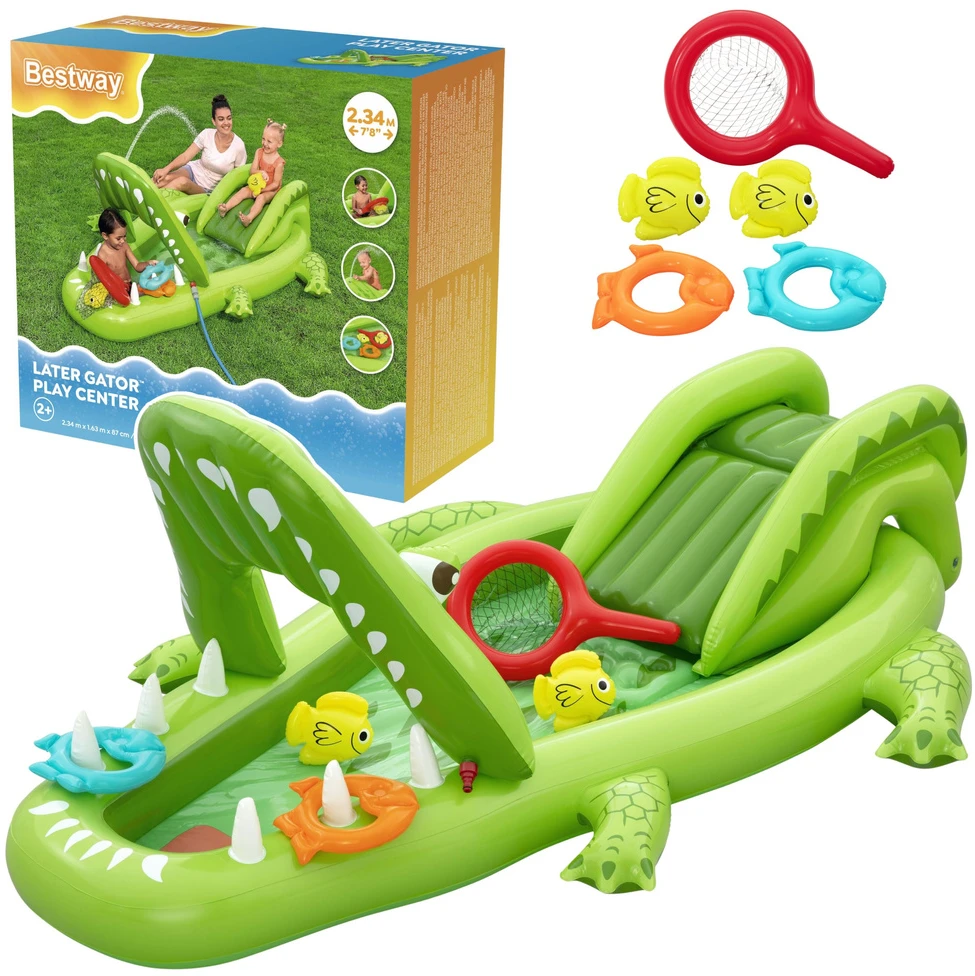 Bestway Vanduo žaidimų aikštelė KROKODILAS 234x163x87cm + Čiuožykla ir priedai 53169