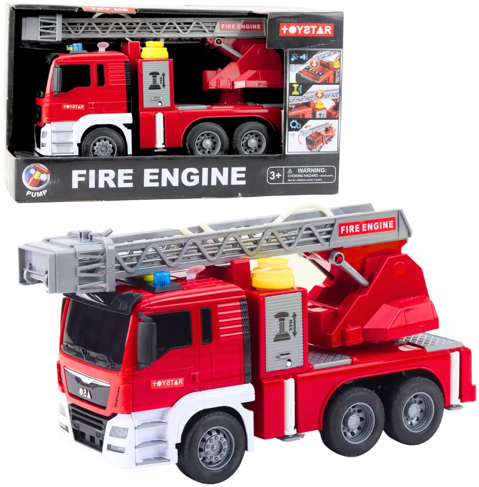 Lean Toys Žaislinė gaisrinė mašina su strėle ir vandens funkcija