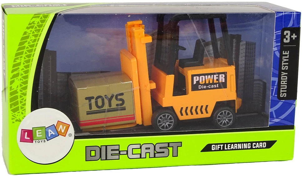 Lean Toys Žaislinis šakinis krautuvas su frikcinė pavara LeanToys, geltonas
