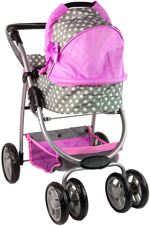 Alice Lėlių vežimėlis Lean Toys 2in1 su krepšiu, pilkas