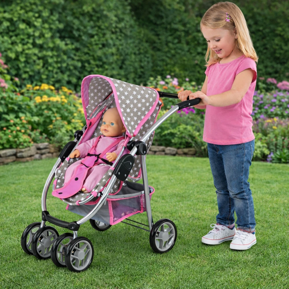 Alice Lėlių vežimėlis Lean Toys 2in1 su krepšiu, pilkas
