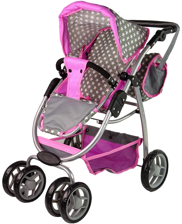 Alice Lėlių vežimėlis Lean Toys 2in1 su krepšiu, pilkas