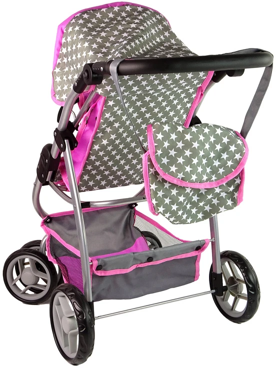 Alice Lėlių vežimėlis Lean Toys 2in1 su krepšiu, pilkas