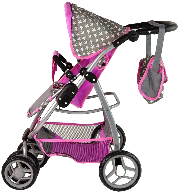 Alice Lėlių vežimėlis Lean Toys 2in1 su krepšiu, pilkas