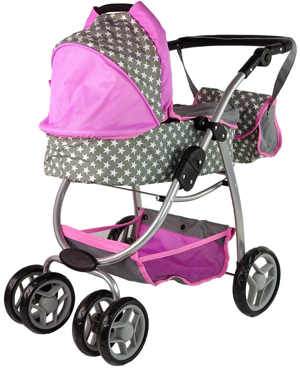 Alice Lėlių vežimėlis Lean Toys 2in1 su krepšiu, pilkas