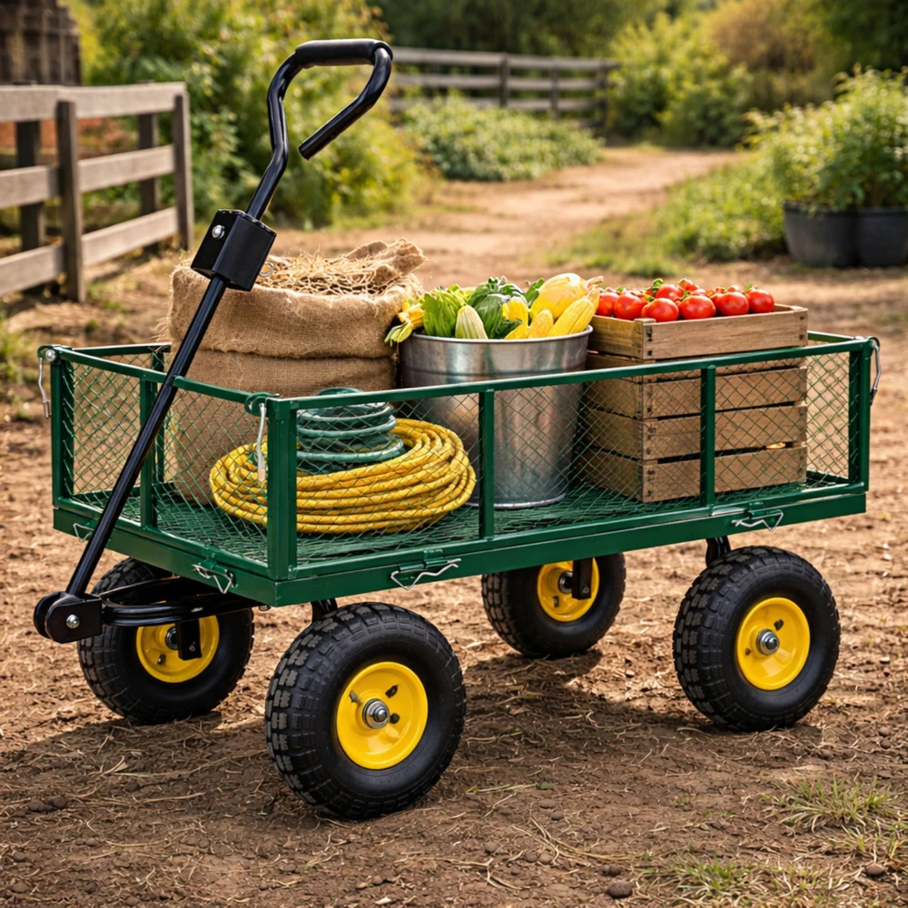 Lean Sulankstomas sodo transportavimo vežimėlis su plienine priekaba, 200 kg