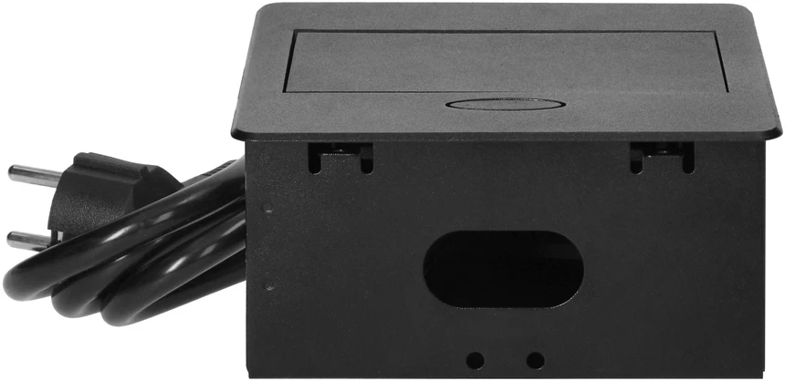 Orno Wpuszczane Įleidžiamas baldų lizdas su USB įkrovikliu ir 1,5 m laidu, 1x2P+Z, 2xUSB (A tipo, 2,1A), plokščiu frezuotu kraštu, juodas