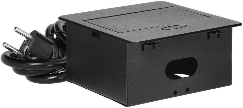 Orno Wpuszczane Įleidžiamas baldų lizdas su USB įkrovikliu ir 1,5 m laidu, 1x2P+Z Schuko, 2xUSB (A tipo, 2,1A), plokščiu frezuotu kraštu, juodas