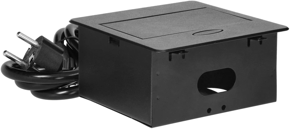 Orno Wpuszczane Įleidžiamas baldų lizdas su USB įkrovikliu ir 1,5 m laidu, 1x2P+Z, 2xUSB (A tipo, 2,1A), plokščiu frezuotu kraštu, juodas