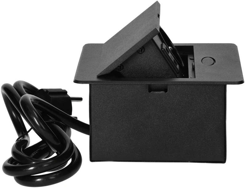 Orno Wpuszczane Įleidžiamas baldų lizdas su USB įkrovikliu ir 1,5 m laidu, 1x2P+Z, 2xUSB (A tipo, 2,1A), plokščiu frezuotu kraštu, juodas